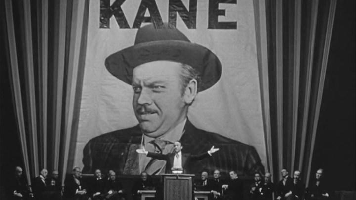 Charles Foster Kane givign a speech in Citizen Kane