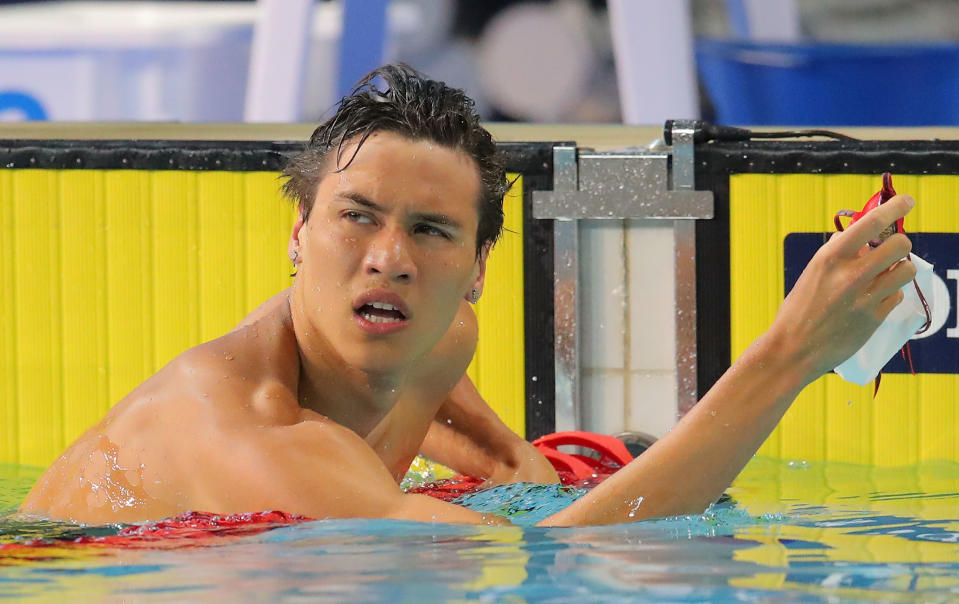 Markus in the pool at the end of a race