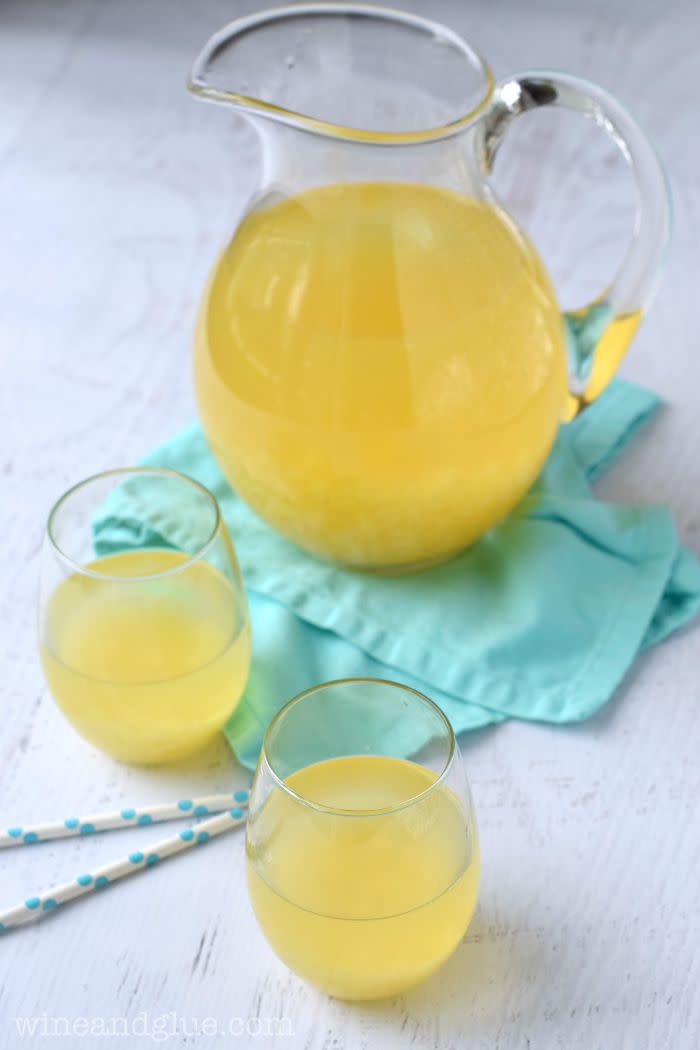 <p>Find an excuse to throw a party just to make a giant pitcher of this tropical sangria.</p><p>Get the recipe from <a href="http://www.wineandglue.com/2014/08/pina-colada-sangria.html" rel="nofollow noopener" target="_blank" data-ylk="slk:Wine and Glue.;elm:context_link;itc:0;sec:content-canvas" class="link ">Wine and Glue.</a></p>