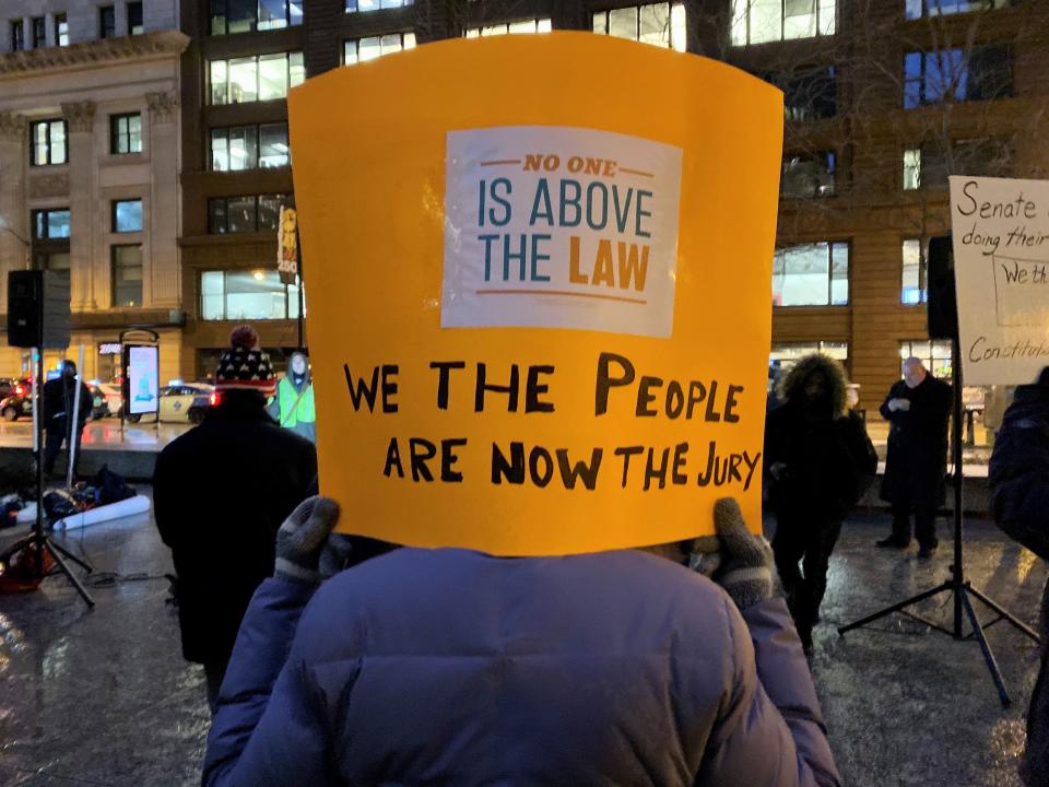 Protest against  the Senate acquittal of President Donald Trump in Chicago on Feb. 5, 2020.