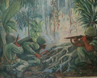 An example of artwork done by Edward Brodney, a World War II military artist. His 300-piece collection was recently donated to Framingham State University.