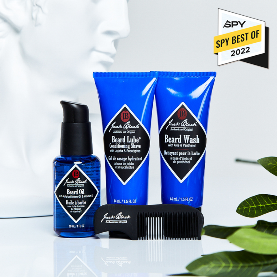 jack black beard grooming kit with a bust of da vinci's david