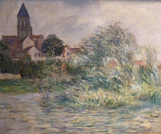In this photo provided by the United States Attorney’s Office in New York shows an 1881 painting by Impressionist master Claude Monet entitled “L’Eglise et La Seine a Vetheuil.” Vilma Bautista, one time secretary to Philippine’s first lady Imelda Marcos, was indicted in New York, Tuesday, Nov. 20, 2012, on charges of conspiracy, tax fraud and offering a false instrument for filing for attempting to illegally sell this work and others that disappeared as Ferdinand Marco’s regime collapsed in the late 1980’s. (AP Photo/United States Attorney’s Office)