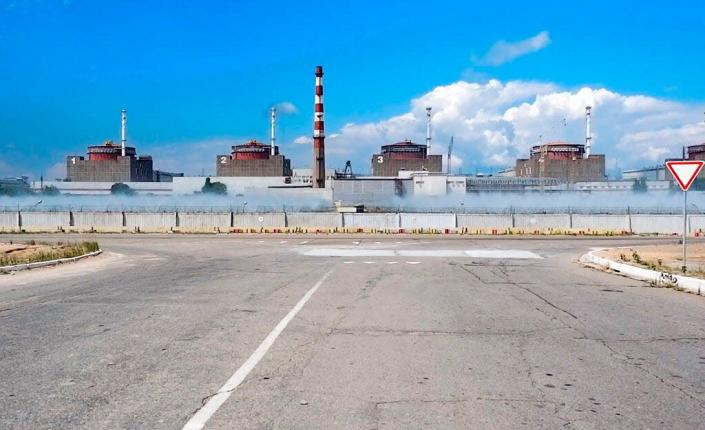 In this handout photo taken from video and released by Russian Defense Ministry Press Service on Aug. 7, 2022, a general view of the Zaporizhzhia Nuclear Power Station in territory under Russian military control, southeastern Ukraine.
