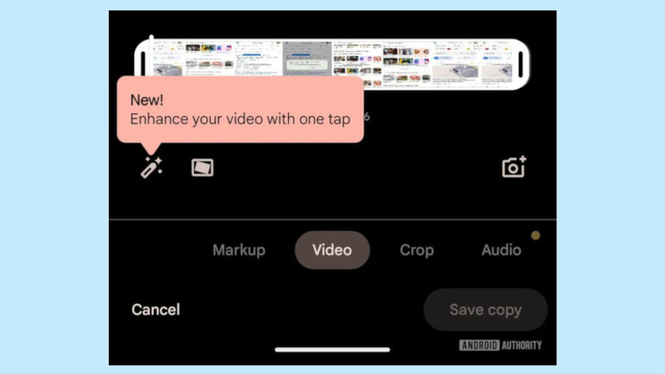 The enhance option for videos in the Google Photos app