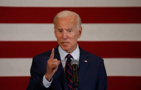 Democratic 2020 U.S. presidential candidate and former Vice President Joe Biden speaks at a campaign town hall meeting in Manchester