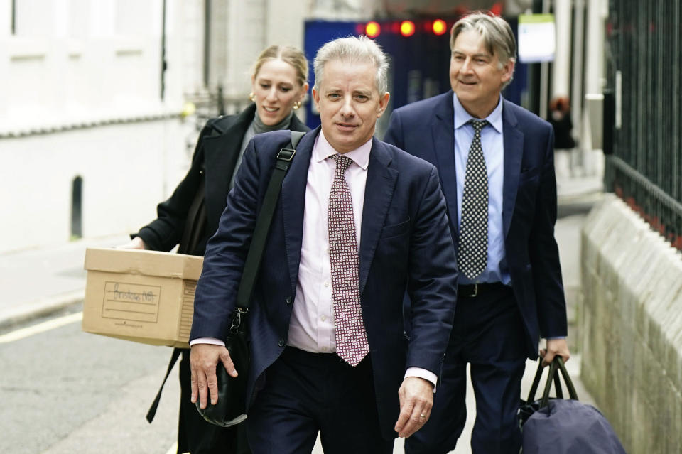 Christopher Steele leaves the Royal Courts of Justice after the first hearing in Donald Trump's High Court claim against the former MI6 officer's intelligence consultancy, in London, Monday, Oct. 16, 2023. A lawyer for Donald Trump has told a London judge that the ex-president plans to prove that a “shocking and scandalous” report by a former British spy was wrong and harmed his reputation. Trump has sued the company founded by Christopher Steele, who created a dossier in 2016 that contained rumors and uncorroborated allegations about Trump that erupted in a political storm just before his inauguration. (Aaron Chown/PA ia AP)