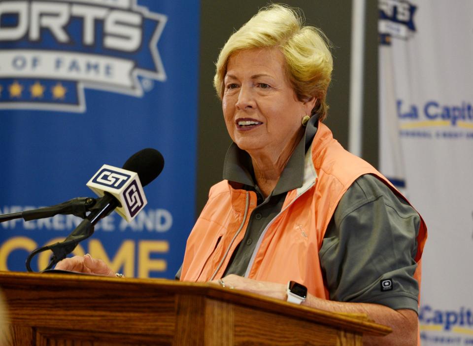 Inductees in the 2021 Louisiana Sports Hall of Fame attend a press conference Thursday afternoon Louisiana Sports Hall of Fame and Northwest Louisiana History Museum. Joan Cronan