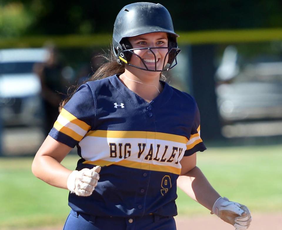 Big Valley Christian’s Kailey Rivera runs to third after hitting a home run against Leigh High School of San Jose during the CIF Northern California Division V Regional Playoffs at Big Valley Christian High School in Modesto, Calif. on Thursday, May 30, 2024.