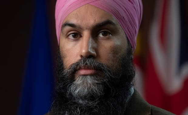 NDP leader Jagmeet Singh is seen during a news conference on Parliament Hill in Ottawa on Feb. 3.