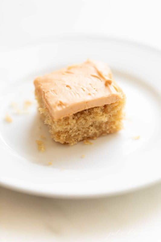 <p>Julie Blanner</p><p>The simplicity and buttery richness of a butterscotch dessert is unforgettable and not to be missed. </p><p><strong>Get the recipe: </strong><a href="https://julieblanner.com/incredible-butterscotch-cake/" rel="nofollow noopener" target="_blank" data-ylk="slk:Old Fashioned Butterscotch Cake;elm:context_link;itc:0;sec:content-canvas" class="link rapid-noclick-resp"><strong>Old Fashioned Butterscotch Cake</strong></a></p>