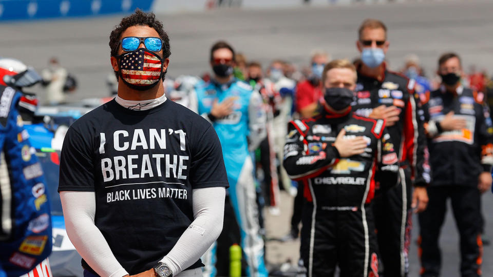 Pictured front-left, Bubba Wallace will race for Jordan's NASCAR team. 