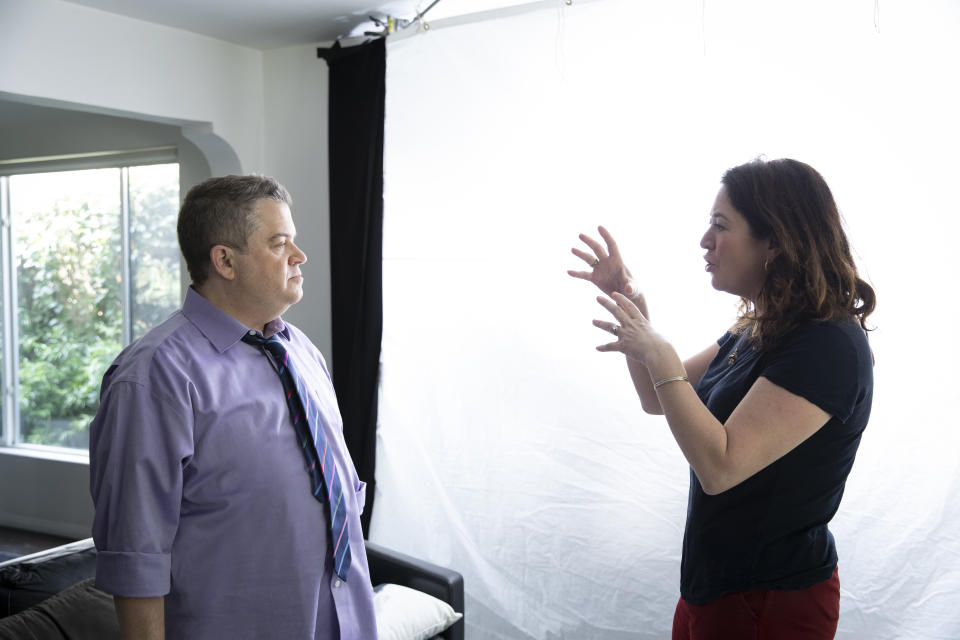 Oswalt and Liz Garbus on the set of 'I'll Be Gone in the Dark' (Photo: Courtesy HBO)