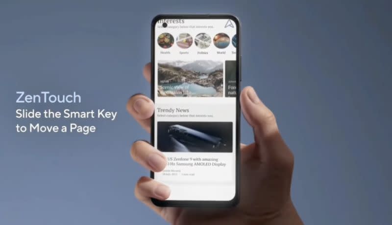 ▲機身側邊的指紋辨識鍵加入ZenTouch應用，透過滑動即可進行螢幕捲動操作。(圖／翻攝網路影片)