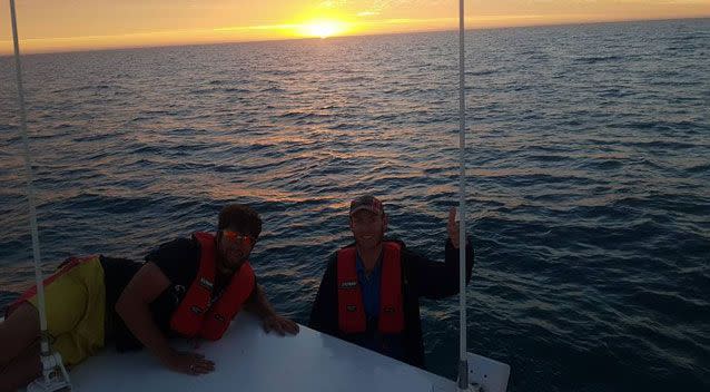 Rescuers spotted Mr Craig waving from a remote beach and helped him onto their boat. Photo: Shark Bay Volunteer Marine Rescue