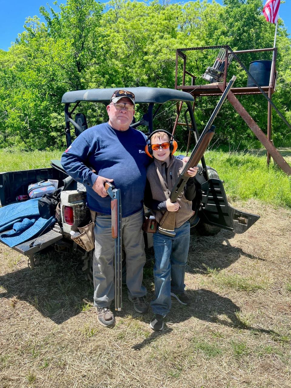 Elvin Clayton and his grandson, Clayton Kaspar at the April 29 Southwest Rotary Sporting Clay Shoot. Clayton has been shooting for a few months and was the youngest shooter at the event.