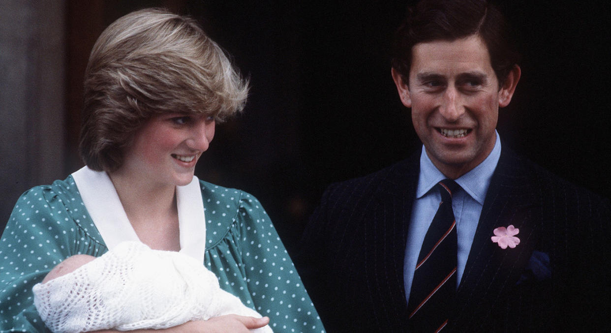 Princess Diana and Prince Charles were the first members of the Royal Family to introduce an heir apparent, Prince William, to the world on the Lindo Wing steps. (Getty Images)