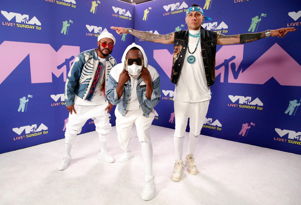 NEW YORK, NEW YORK - AUGUST 30: (L-R) apl.de.ap, will.i.am, and Taboo attend the 2020 MTV Video Music Awards, broadcast on Sunday, August 30, 2020 in New York City. (Photo by Rich Fury/MTV VMAs 2020/Getty Images for MTV) (Photo: Rich Fury/MTV VMAs 2020 via Getty Images)