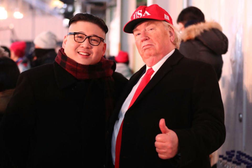 Kim Jong-un and Donald Trump impersonators pictured at the opening ceremony (Picture: Getty)