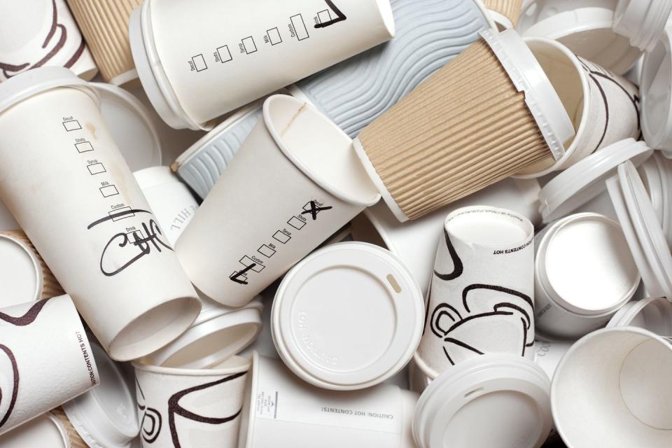 unrecyclable take away coffee cups