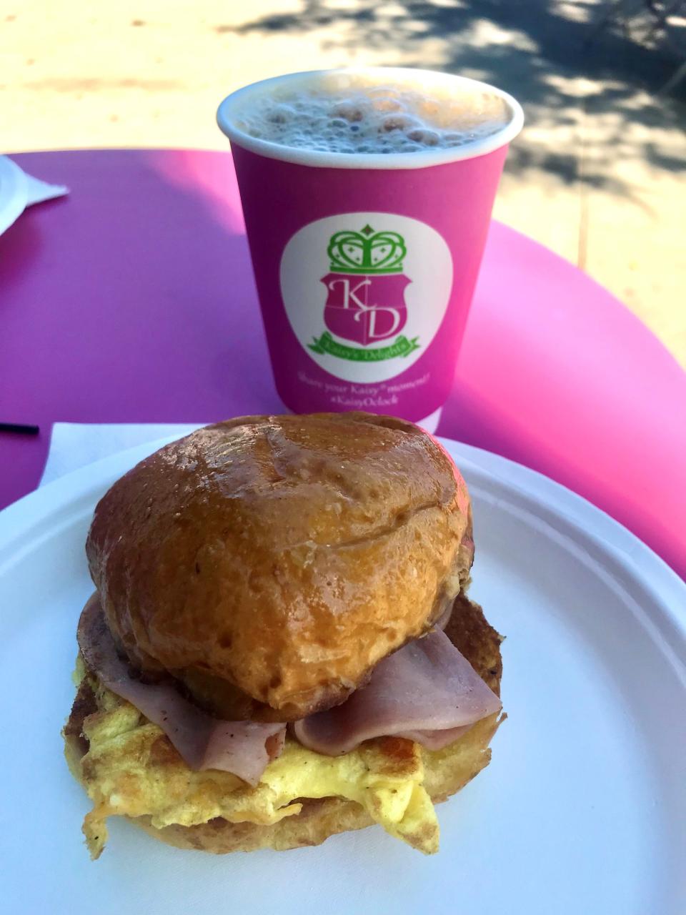 Start the morning on a high note with an egg, cheese and ham breakfast sandwich on a "kaiser" roll and a cup of La Colombe coffee from Kaisy's Delights in Rehoboth Beach.