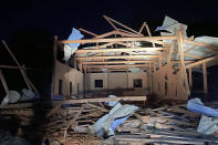 FILE - This photo provided by the Free Burma Rangers shows remains of a destroyed church in Lay Wah, one of the villages in Karen state's Mutraw district, Myanmar, Thursday, Jan. 12, 2023. The Free Burma Rangers said their volunteers watched from a distance as Myanmar's military made two bombing runs on Thursday. Two years after seizing power, Myanmar's military continues to face stiff armed resistance on the ground, and is responding increasingly with air strikes that resistance forces have little defense against, says a report released Tuesday, Jan. 31, 2023, by a human rights monitoring group. (Free Burma Rangers via AP, File)