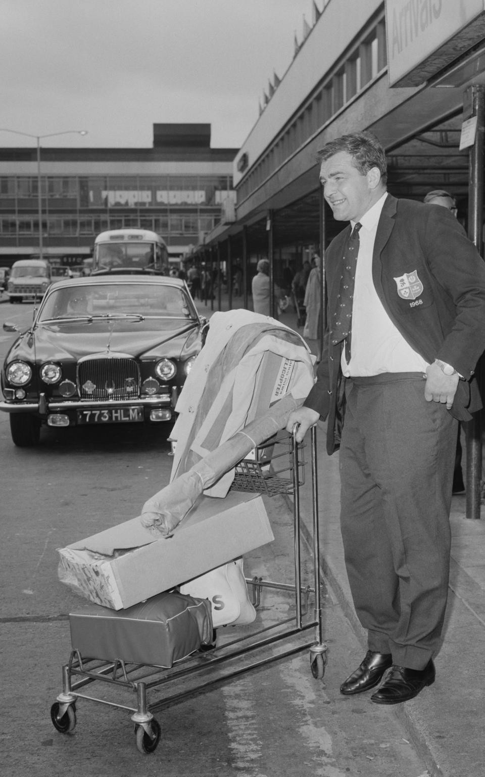 Millar arrives at Heathrow at the end of the 1968 Lions tour to South Africa