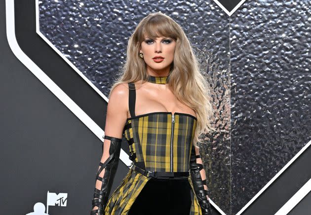 Taylor Swift photographed at the 2024 MTV Video Music Awards red carpet on Sept. 11, one day after endorsing Vice President Kamala Harris on Instagram.