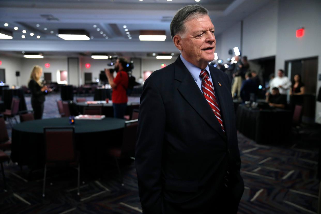 U.S. Rep. Tom Cole, Republican, stands during an election night watch party in Oklahoma City, Tuesday, Nov. 8, 2022.