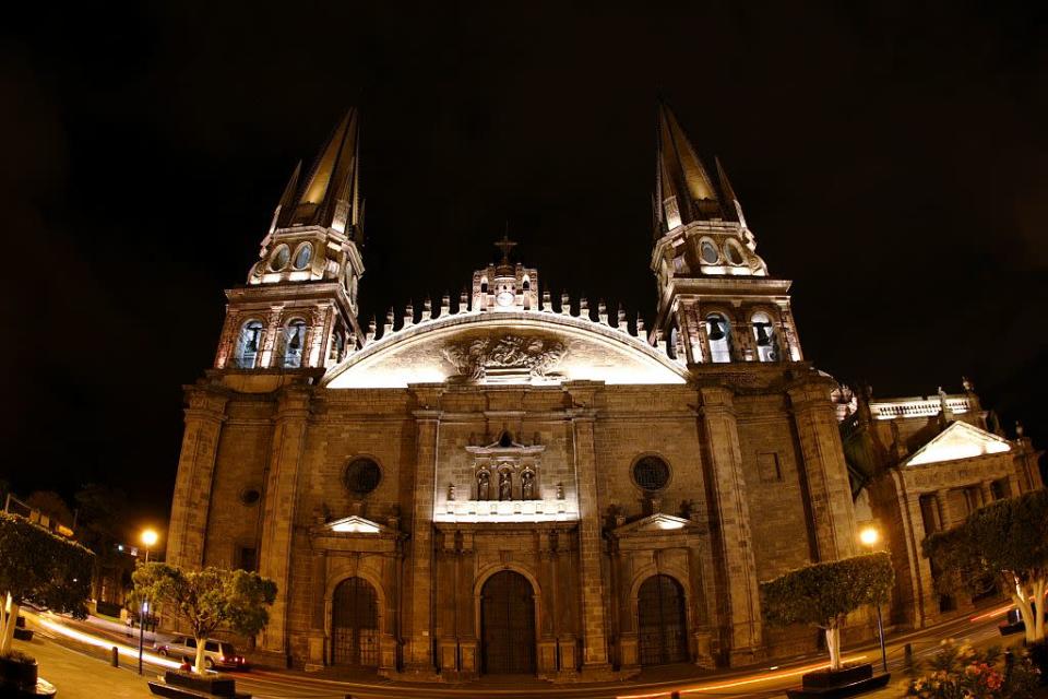 View from the square Guadalajara of the Cathedral of the city of Guadalajara in Guadalajara, Mexico.