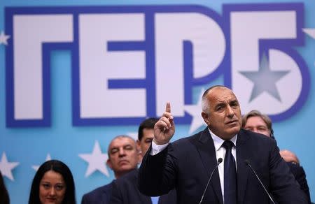Former Bulgarian prime minister and leader of centre-right GERB party Boiko Borisov speaks during an election rally in Plovdiv, Bulgaria, March 24, 2017. REUTERS/Stoyan Nenov