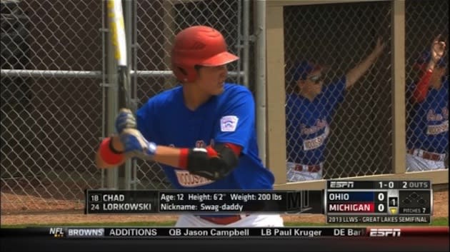 Little Leaguer Chad Lorkowski is 12 years old, 6-foot-2 and 200 pounds — ESPN screenshot