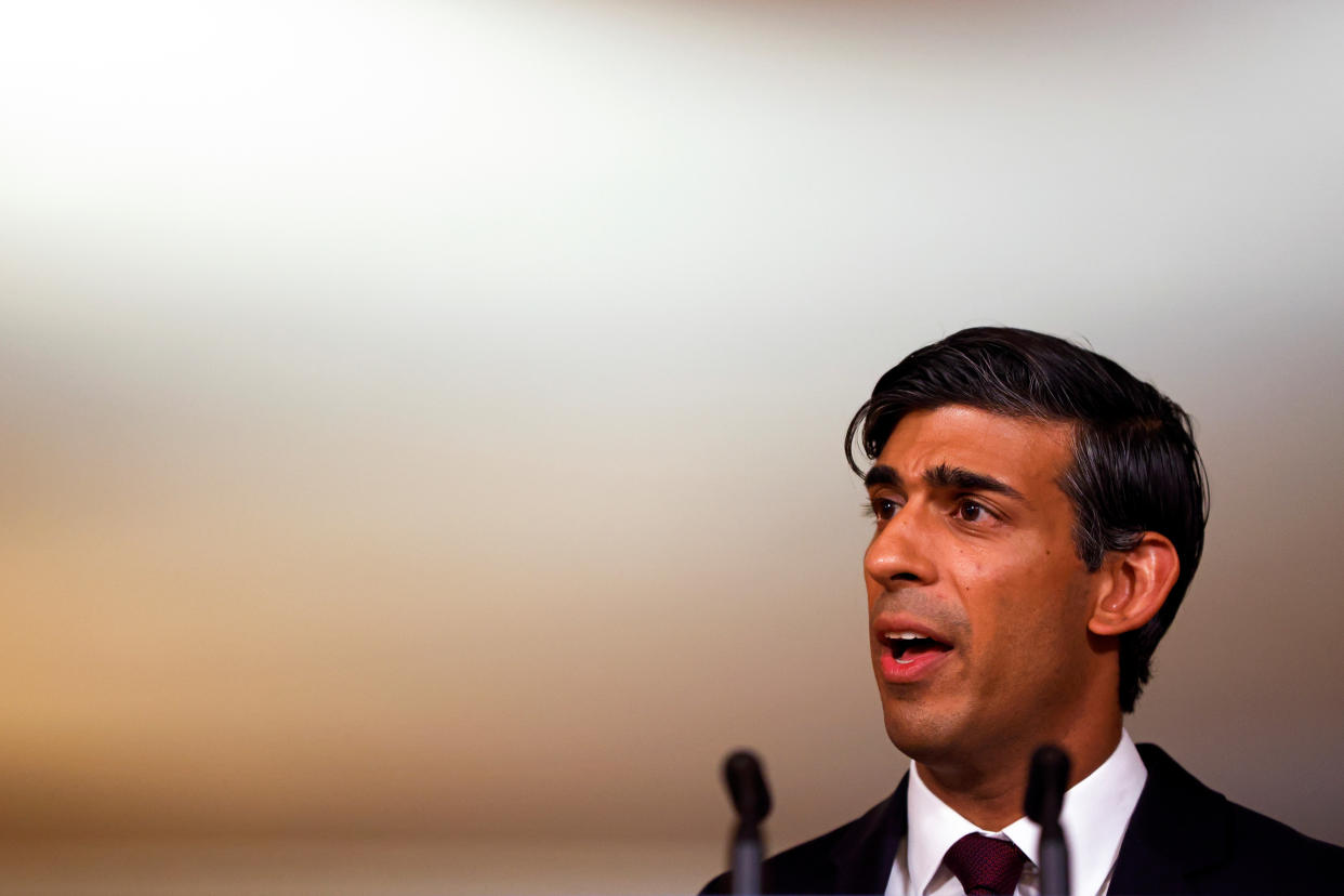 Britain's Chancellor of the Exchequer Rishi Sunak speaks during a virtual news conference, amid the spread of the coronavirus disease (COVID-19), in London, Britain September 24, 2020. REUTERS/John Sibley/Pool