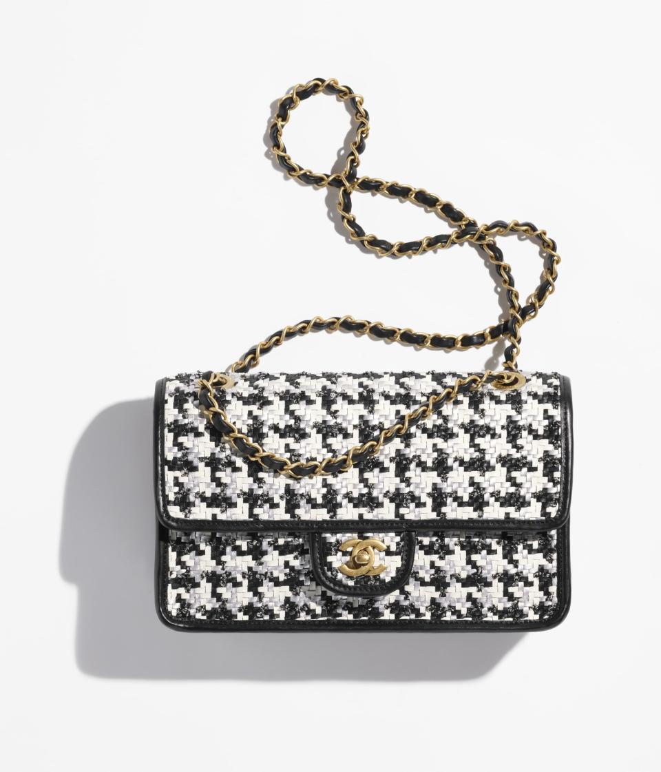 Flap Bag Lambskin, Viscose Weaving & Gold-Tone Metal Black, White & Silver