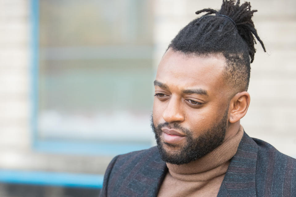 Former JLS star Oritse Williams, 31, of Croydon, London, leaves Wolverhampton Crown Court where he is charged with rape.