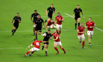 Shaun Botterill captures a wide angle shot of TJ Perenara of New Zealand powering through the Canadian defence. New Zealand were predictably dominant in the 63 - 0 rout, and Shaun’s elevated position shows the space the All Blacks were able to exploit.