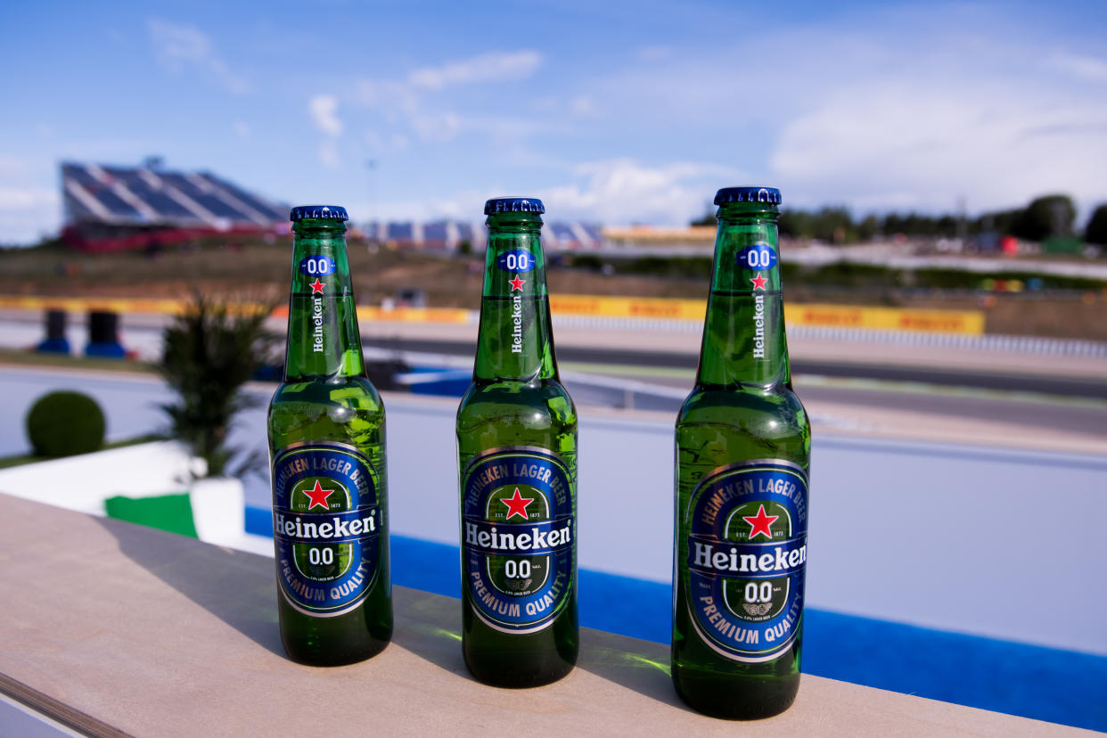 MONTMELO, SPAIN - MAY 14:  Bottles of 'Heineken 0.0' are seen at the Heineken 0.0 grandstand, celebrating the launch of the zero alcohol beer 'Heineken 0.0' during the Spanish Formula One Grand Prix at Circuit de Catalunya on May 14, 2017 in Montmelo, Spain.  (Photo by Alex Caparros/Getty Images for Heineken)