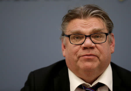 FILE PHOTO: Finland's Minister of Foreign Affairs Timo Soini listens during a news conference in Riga, Latvia, January 13, 2016. REUTERS/Ints Kalnins/File Photo