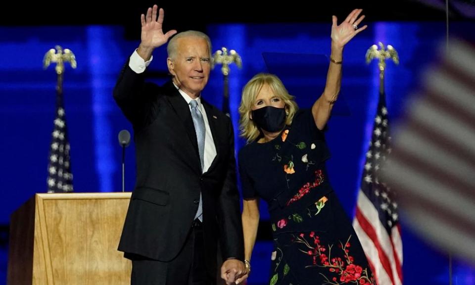 Joe and Jill Biden in Wilmington, Delaware, on 7 November 2020.