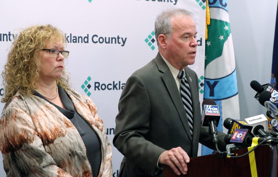 Rockland County Commissioner of Health Patricia Schnabel Ruppert and County Executive Ed Day give on update on their efforts to fight the measles outbreak in Rockland April 9, 2019.