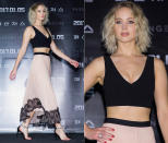 <p>Ebenfalls bauchfrei unterwegs: Jennifer Lawrence auf der "Passengers"-Pressekonferenz in Seoul in einem süßen Ensemble aus Crop-Top und Chiffonrock von Cinq à Sept, dem die aufwendig verzierten Sandalen und die unkomplizierte Frisur eine frische, ganz eigene Note verliehen. (Bilder: Getty Images) </p>