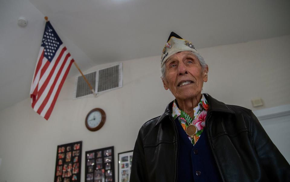 99-year old Robert Louie Fernandez, seen here on Nov. 27, 2023, is one of the last remaining Pearl Harbor survivors in the Stockton area.