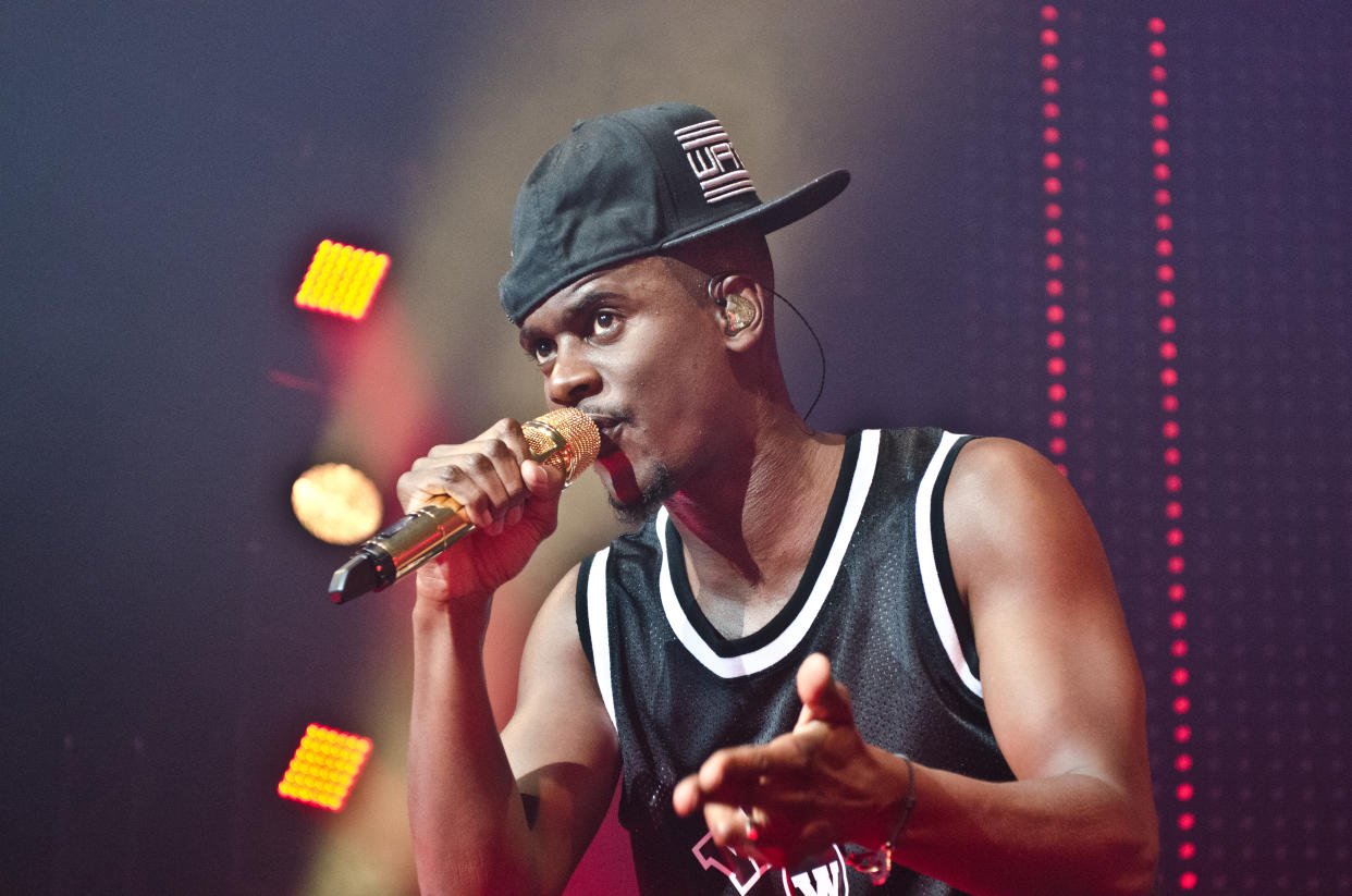 Le rappeur français Black M en concert à l'Olympia le 21 avril 2015, Paris, France. (Photo by Paul CHARBIT/Gamma-Rapho via Getty Images)