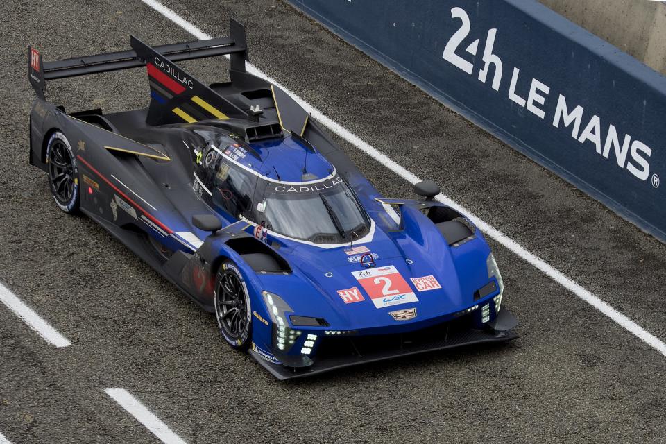 New Zealand driver Earl Bamber steers his Cadillac V Series R during Le Mans 24-hours endurance race in Le Mans, western France, on June 16, 2024. (Photo by GUILLAUME SOUVANT / AFP)