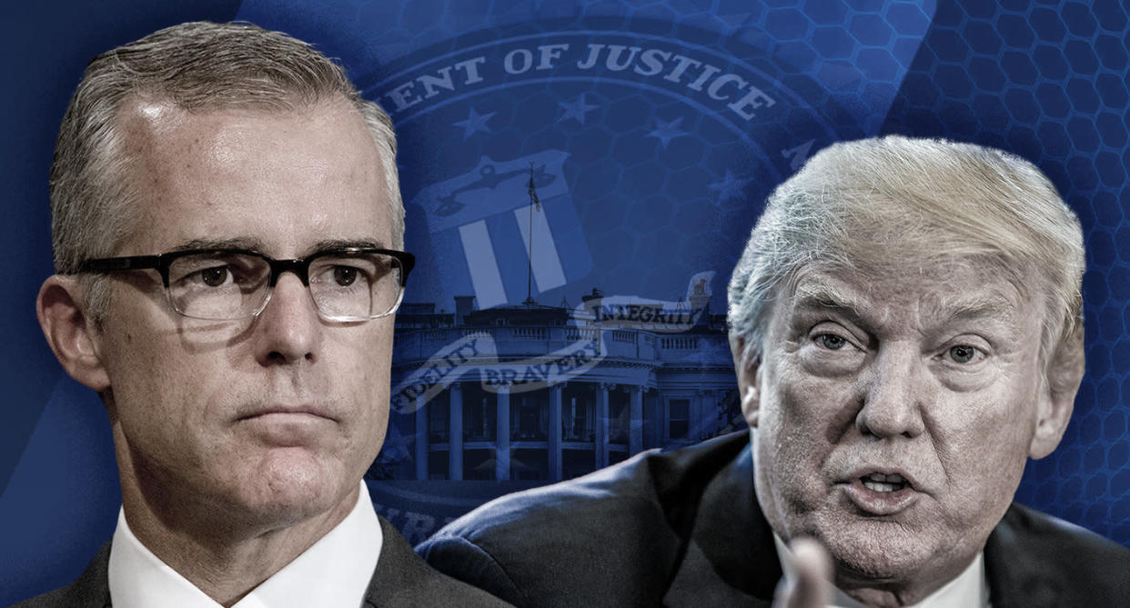 Former Acting Director of the FBI Andrew McCabe and U.S. President Donald Trump. (Yahoo News photo Illustration; photos: AP, Getty)