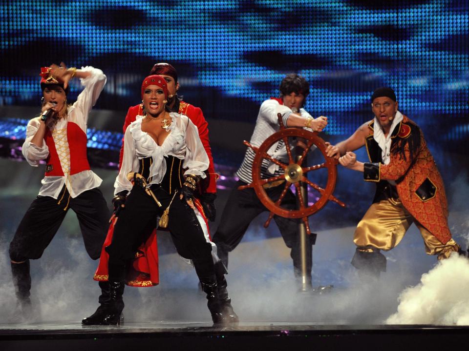 Pirates of the Sea perform at the 2008 Eurovision Song Contest.