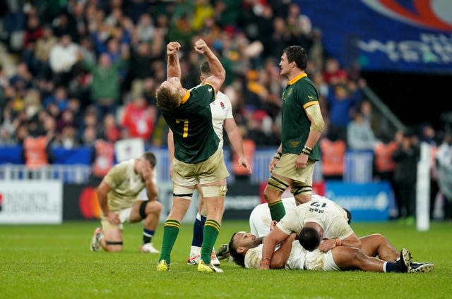 South Africa's players celebrate a World Cup semi-final victory over England in Paris