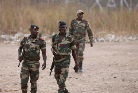 ECOWAS soldiers are seen carrying out a patrol at the border of Gambia in Karang, Senegal January 20, 2017. REUTERS/Thierry Gouegnon