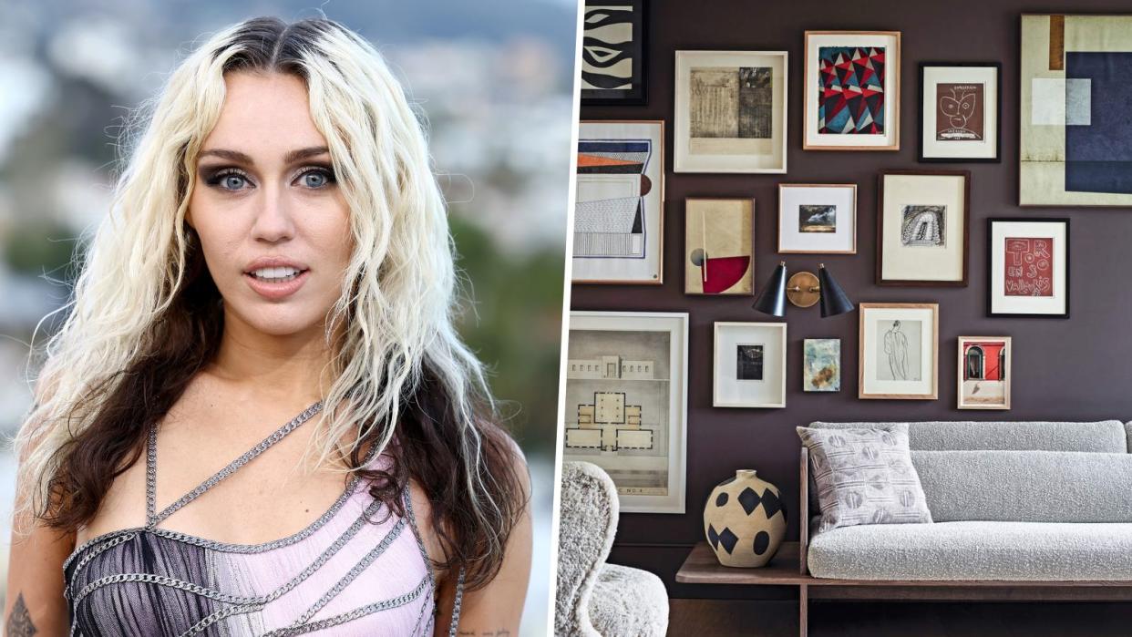  miley cyrus and a gallery wall on charcoal walls 