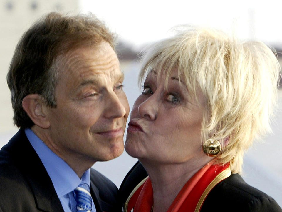 Former Prime Minister Tony Blair accepts a kiss from the television star, who played Vera for 34 years: Reuters